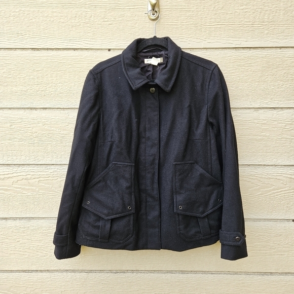 J. Crew black wool blend single breasted coat large - Picture 1 of 7